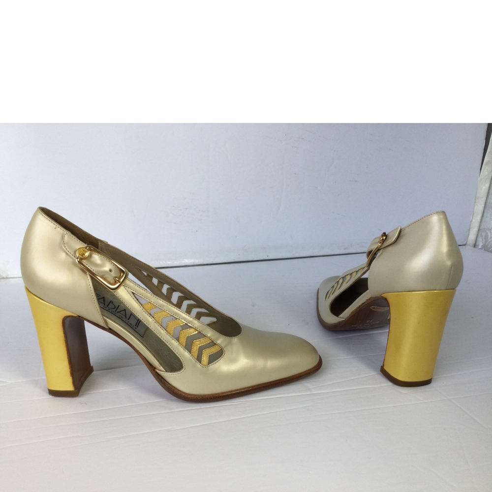 Handmade Fabiani Cream Pumps 3 Metallic Pearl Character US 5.5 - Picture 3 of 10